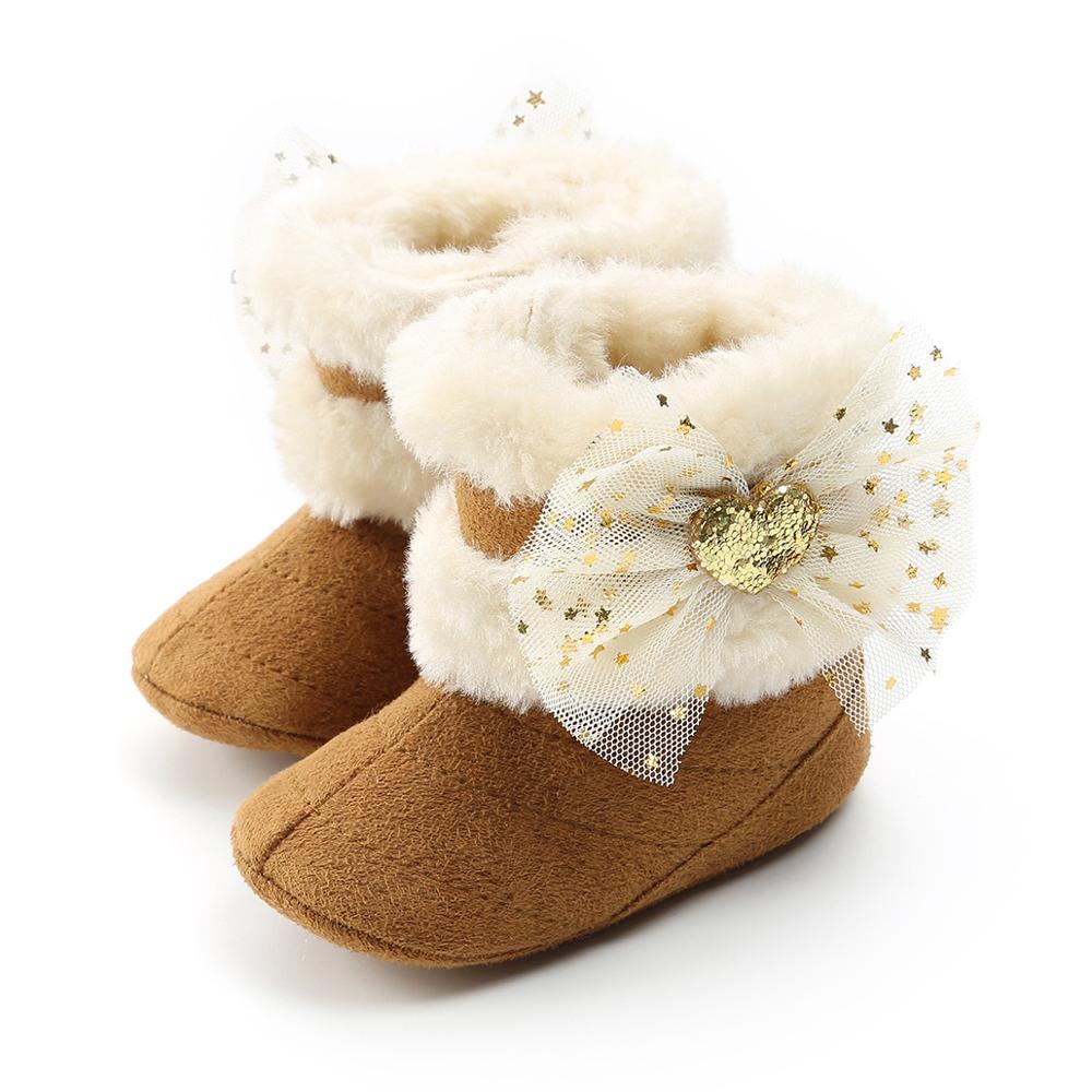 Botas gruesas y cálidas para niña, zapatos a la con lazo para recién nacidos, otoño e invierno, accesorios que combinan con todo,: brown / 9-12 months
