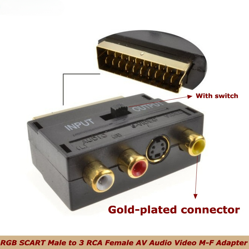RGB SCART Stecker auf 3 RCA Buchse AV Audio- Video M-F Adapter Konverter für TV VCR Scart Adapter, mit Schalter, Stecker