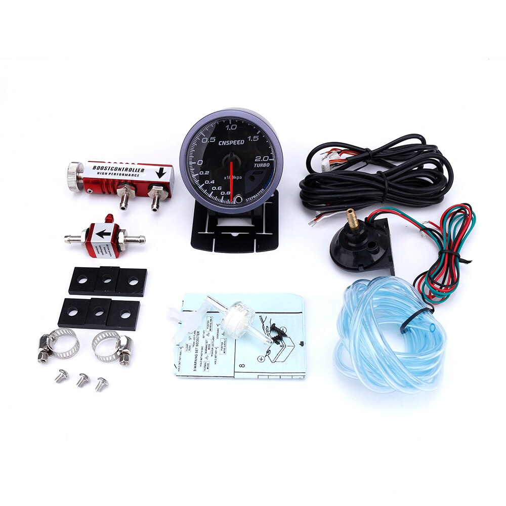 Cnspeed 60mm 12v bil turbo boost gauge 2 bar + justerbar turbo boost controller kit med sensor belysning  yc101411: Rød