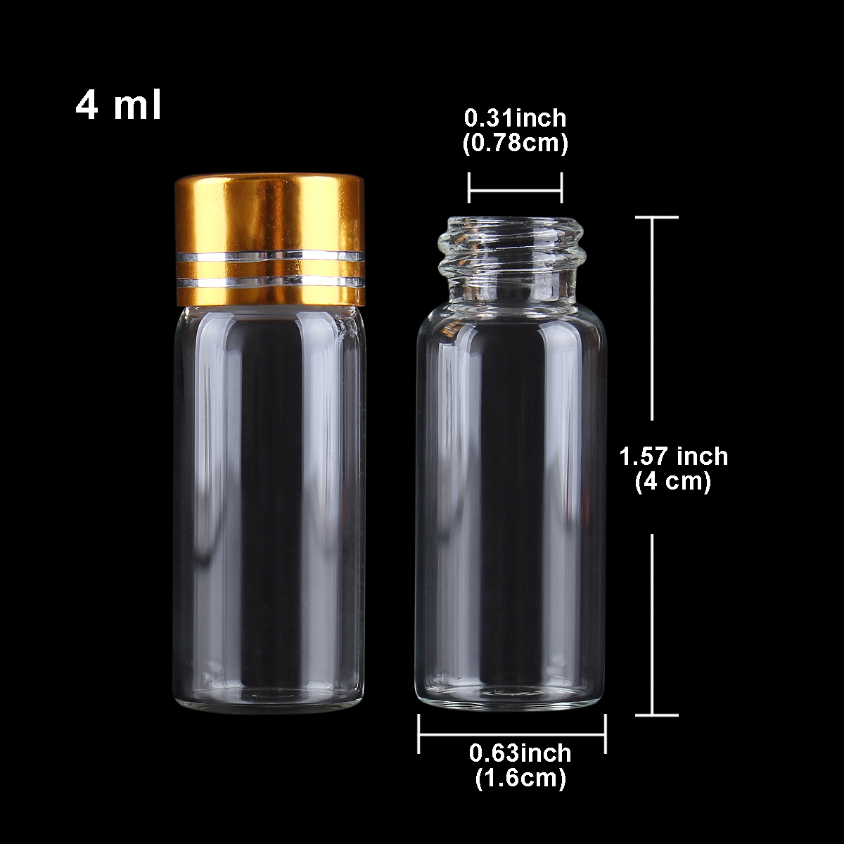 100 pieces 4ml 16*40mm Glass Bottles with Golden Caps Mini Glass Bottles Tiny Jars Vials