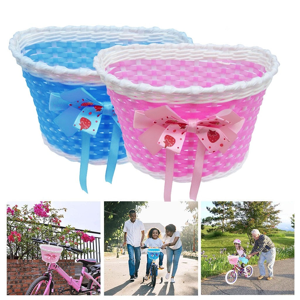 Cykel pink/blå forreste kurv til børn cykler trehjulede scootere børn drenge piger forreste bowknot kurv #y30