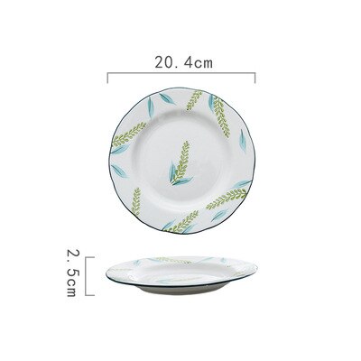 Porcelain Dinner Plate Set Round Green Plants Dish Sets Ceramic Cake Dessert Plate Bowl Mug Cups Dinnerware Decorative Flatware: 8