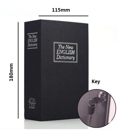 18cm*11.5cm*5.5cm engelske bogsafer ordbog pengeskabe sparebank simuleringsbøger stålkasser: Sort nøgle
