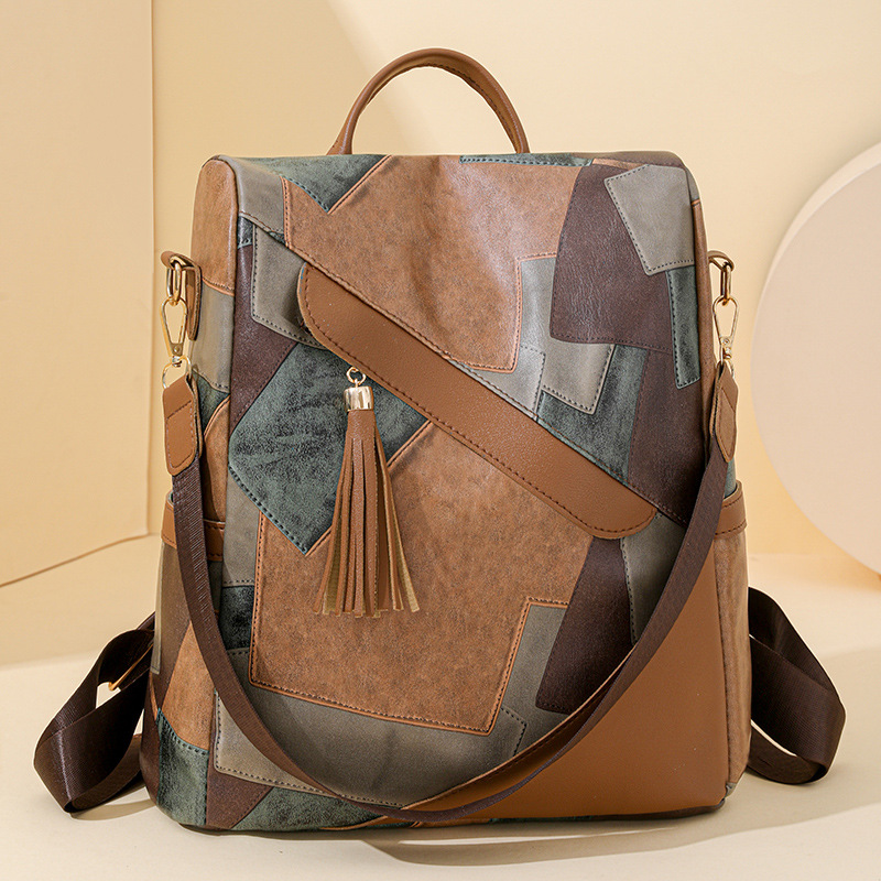Backpack Ladies Large Capacity Soft PU Backpack Retro Casual Versatile School Bag Travel Bag: Chocolate