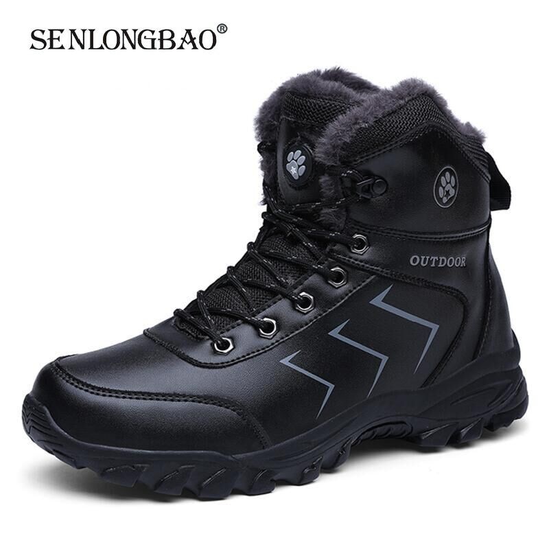 Læder mænd støvler vintersko mænd vandtætte snestøvler varme plys vinterfodtøj mænd afslappet støvle sneakers størrelse 39-48