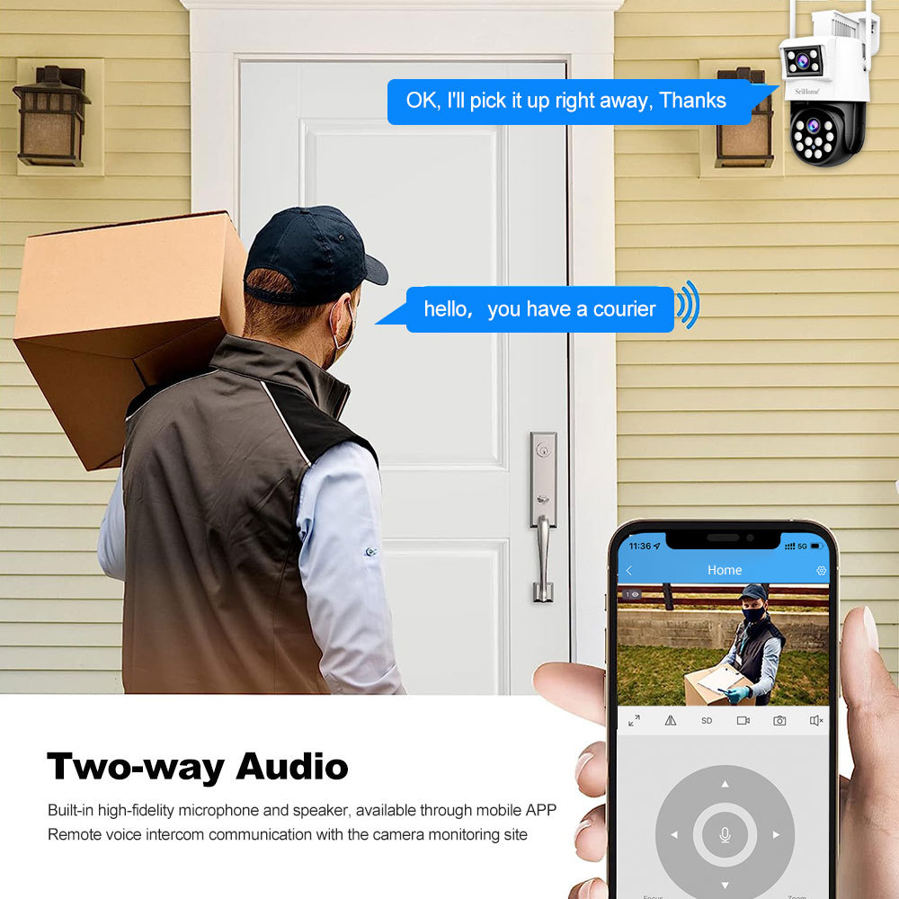 Srihome 4MP Outdoor WIFI Dual Lens IP Camera SH048 128G AI Tracking Security Protection Cameras Video CCTV Surveillance Cameras