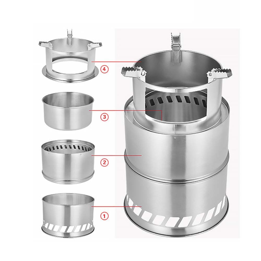 Outdoor Camping Equipment Cross Border Windproof Wood Stove Cooking Stainless Steel Detachable Furnace Picnic Gas Burner Stove