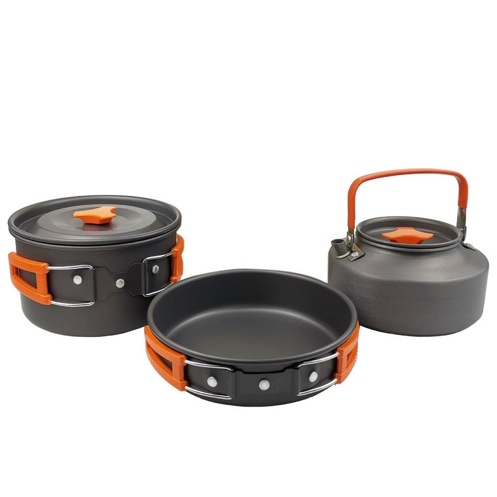 Camping Kookgerei Kit Outdoor Aluminium Koken Set Waterkoker Pan Pot Reizen Wandelen Picknick Bbq Servies Apparatuur