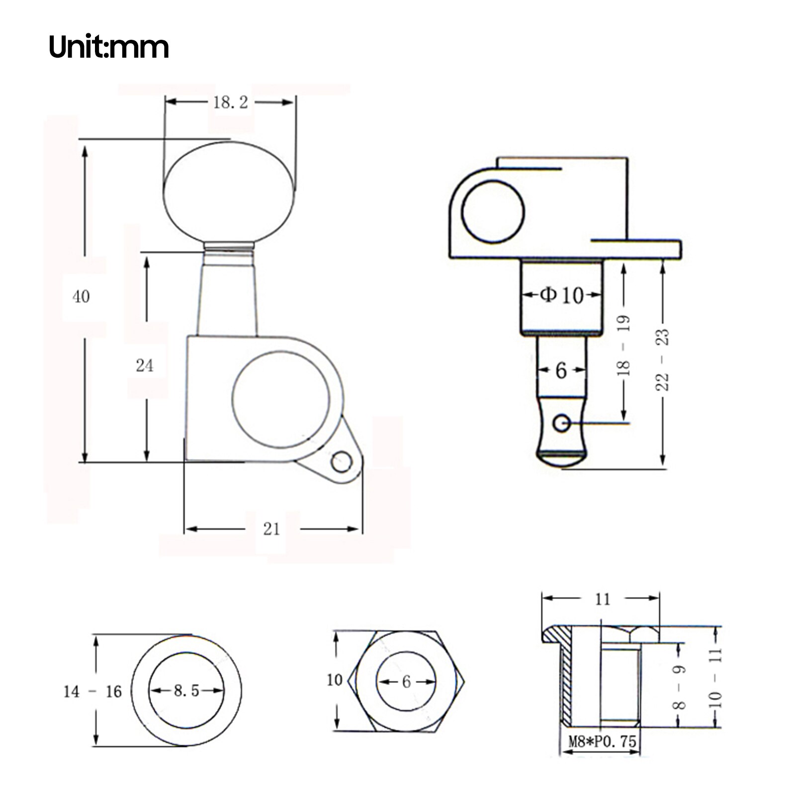 4 boutons de réglage Ukulele, 4 cordes, Style fermé, rapport de vitesse 1:15, clé de réglage avec écrou, rondelle et vis