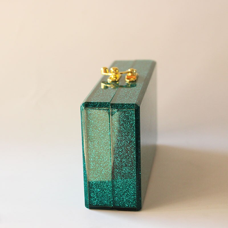 Pochette à paillettes vertes 18x9 CM, boîte acrylique faite à la main à la , sacs de soirée de mariée, plage d&#39;été, Mini boîte à rabat miroir