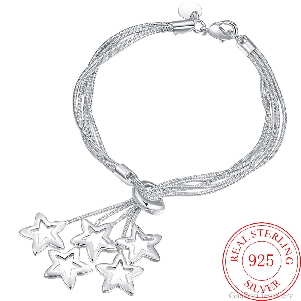 925 Sterling Zilveren Vijf Kwasten Sterren Hanger Ketting Charm Armband Voor Vrouwen Voor Tienermeisjes Lady Fijne Sieraden