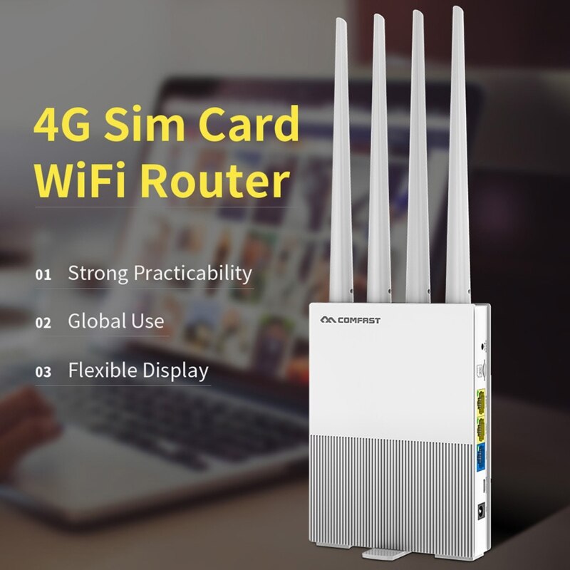 Comfast E3 4G Lte 2.4Ghz Wifi Router 4 Antennes Sim-kaart Wan Lan Draadloze Dekking Netwerk Extender Ons plug