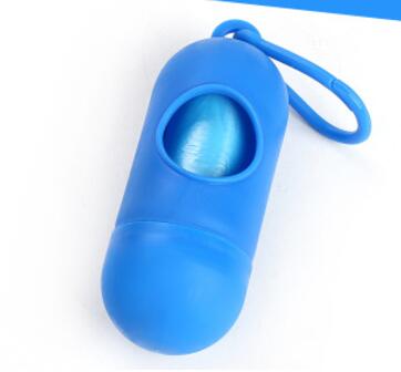 Pill Shape Pet Dog Poop Bag Dispenser Waste Garbage Bags Carrier Holder Dispenser + 1roll Poop Bags Set Pet Dog Waste Poop Bags: Blue