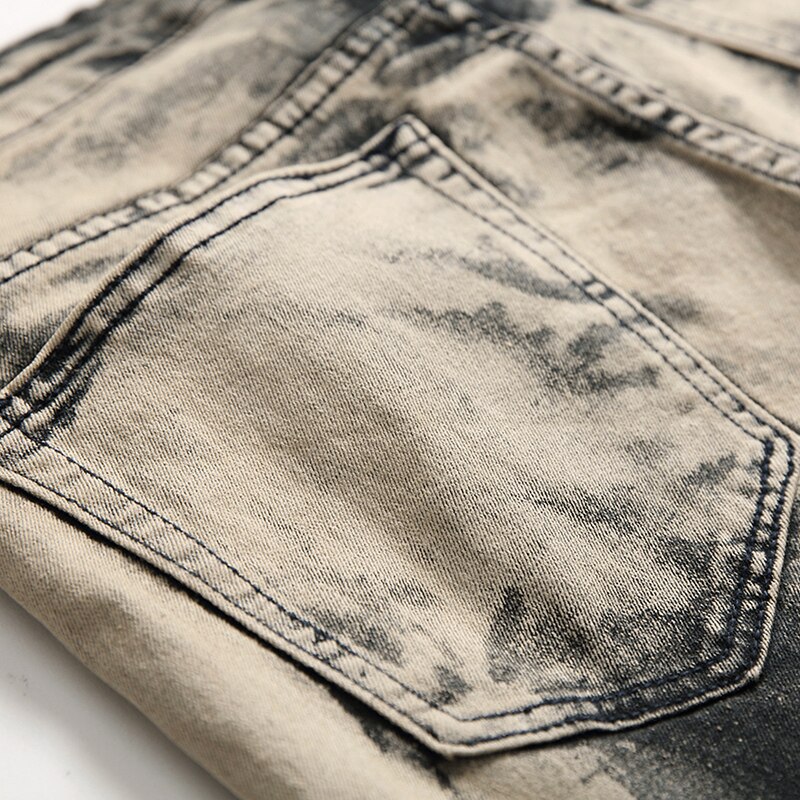 Men's tie dye slim stretch jeans Plus size washed denim pants