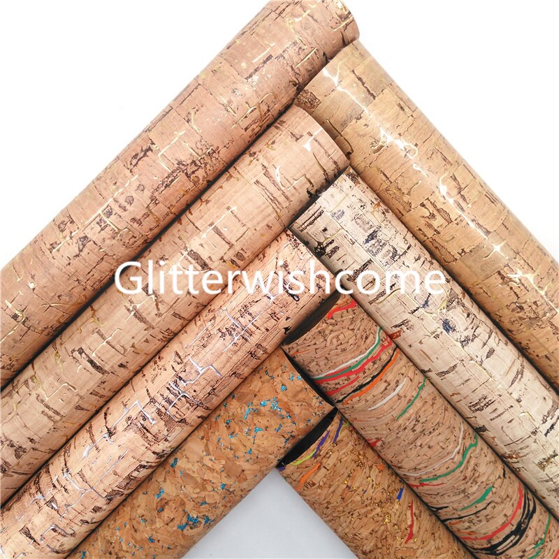 Glitterwishcome Metallic Soft Cork Vinyl Synthetic Leather Faux Fabric Sheets for Accessories Bows DIY 21X29CM GM1035A