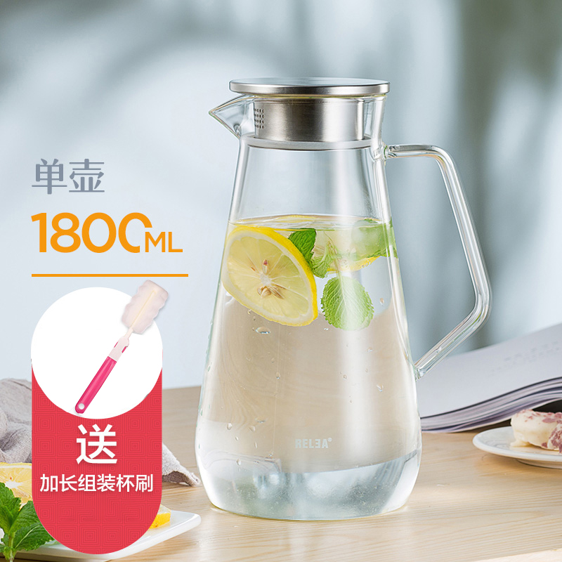 Glas Krug mit Deckel Obst Infusion Eis Tee Krug Heißer Kalten Wasser Borosilikatglas krug Wärme Beständig glas BPA freies: 1.8L Krug