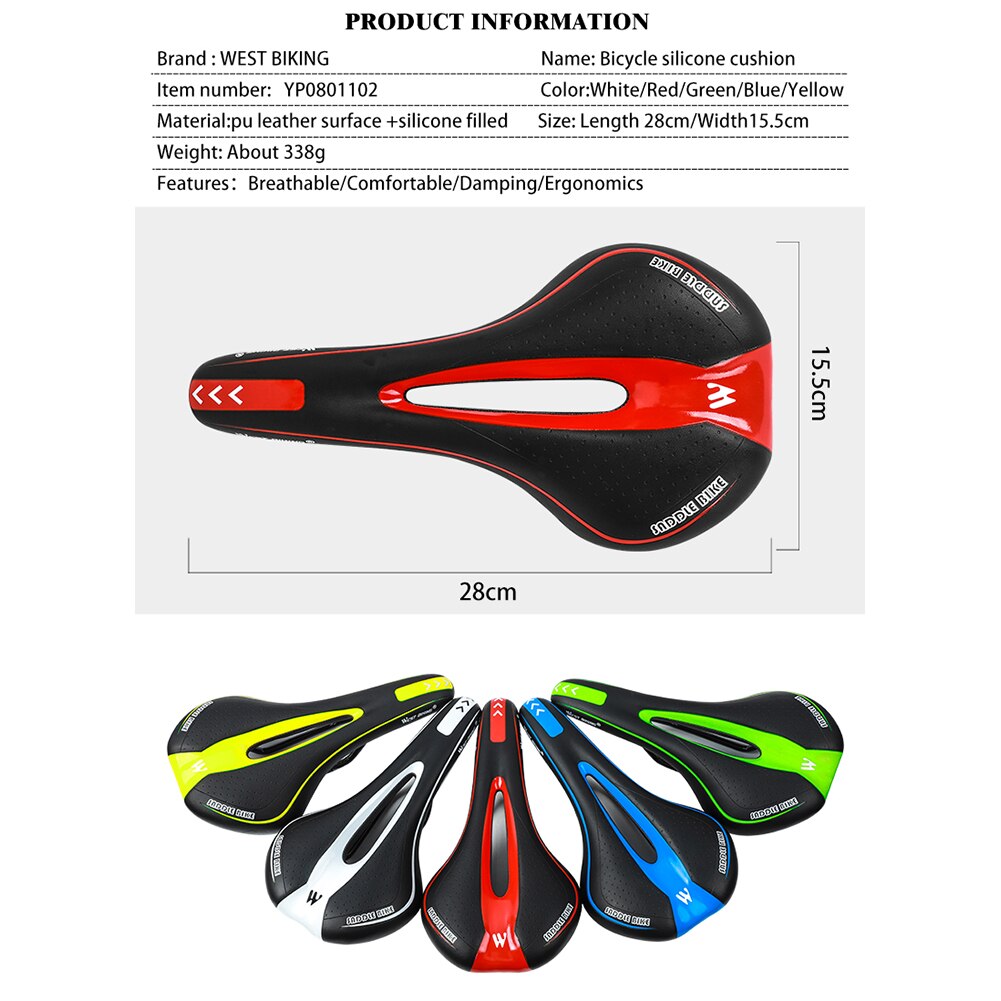 WEST BIKING Bicycle Seat Saddle MTB Road Bike Saddles Mountain Bike Racing Saddle PU Breathable Soft Seat Cushion