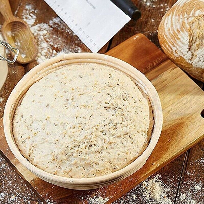 Round Rattan Bread Proofing Basket Natural Rattan Wicker Dough Fermentation Sourdough Country Bread Basket with Cloth Cover