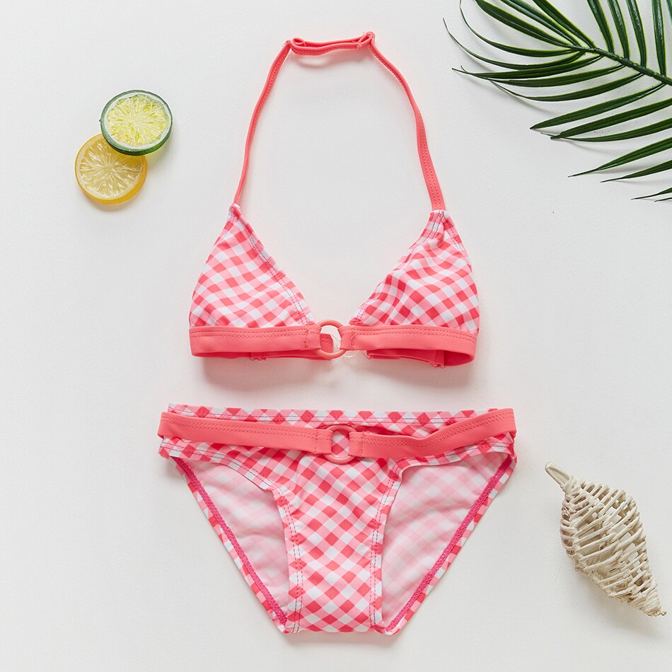 Two Piece Girls Swimsuit Red Plaid 2-8years Kids Swimwear Summer Swimsuit For Girls Bathing Suit CZ981: 2Y