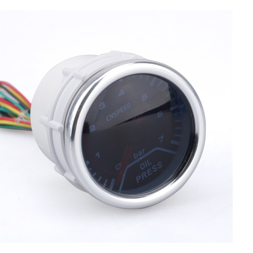 CNSPEED 12V 2"52mm Auto Oil Pressure Gauge 0-7 Bar Universal Smoke Lens White Light Oil Pressure Meter