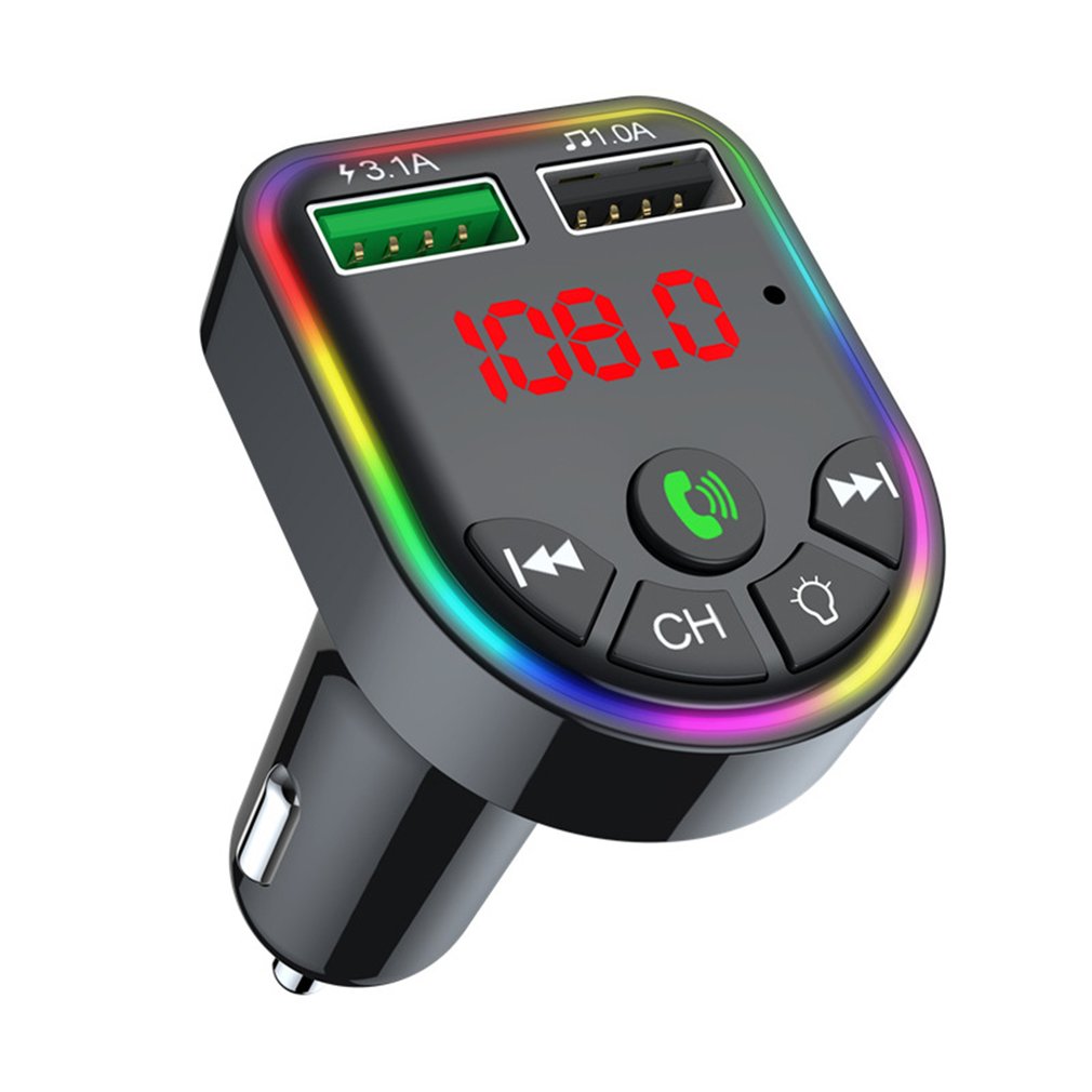 Ambient Light 5.0 FM Transmitter Car MP3 Player Wireless Handsfree Audio Receiver USB Fast Charge TF U Disk Play