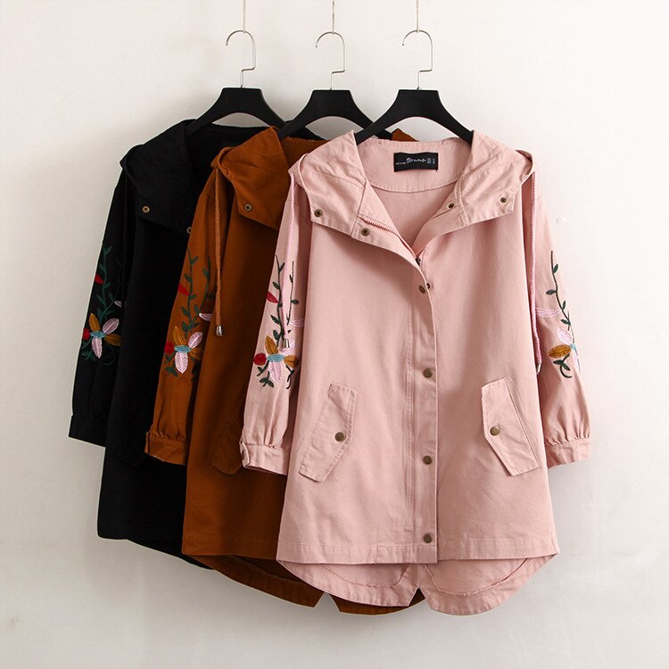 Manteau en coton et chanvre brodé pour femme, taille féminine