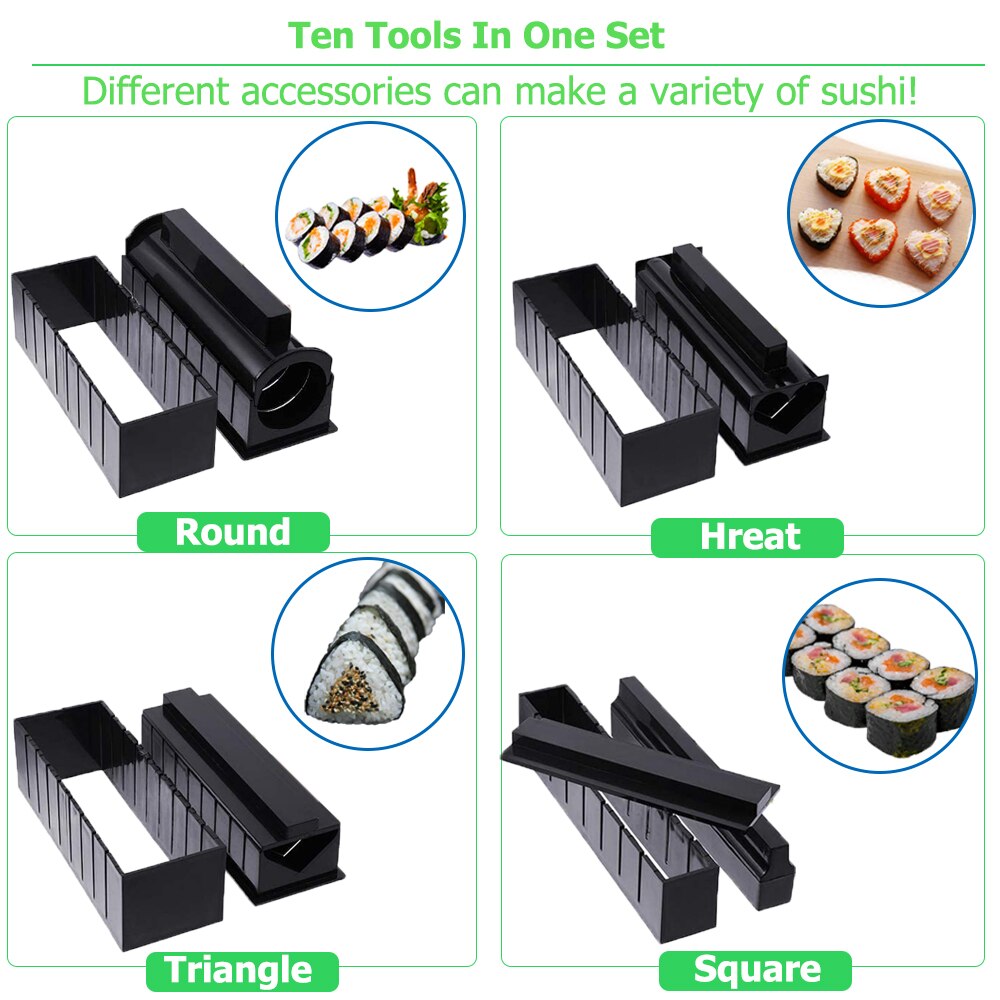 10 stk sushi maker lage sushi verktøy japansk risk ball kake rulleform multifunksjonell form risform
