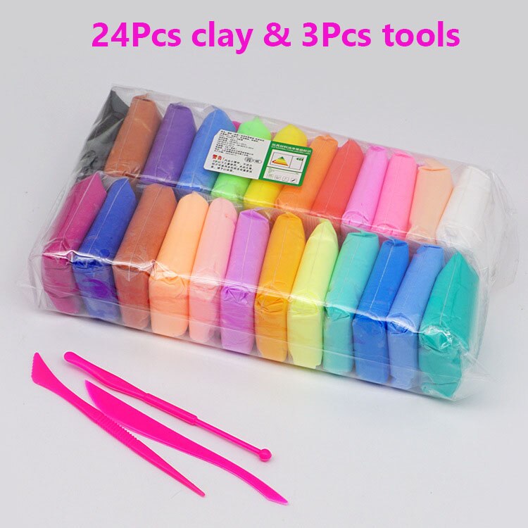 12/24/36 Stks/partij Diy Licht Playdough Polymeer Plasticine Klei Speelgoed Babyverzorging Lucht Drogen Casting Boetseerklei tool Kids: 24 bags