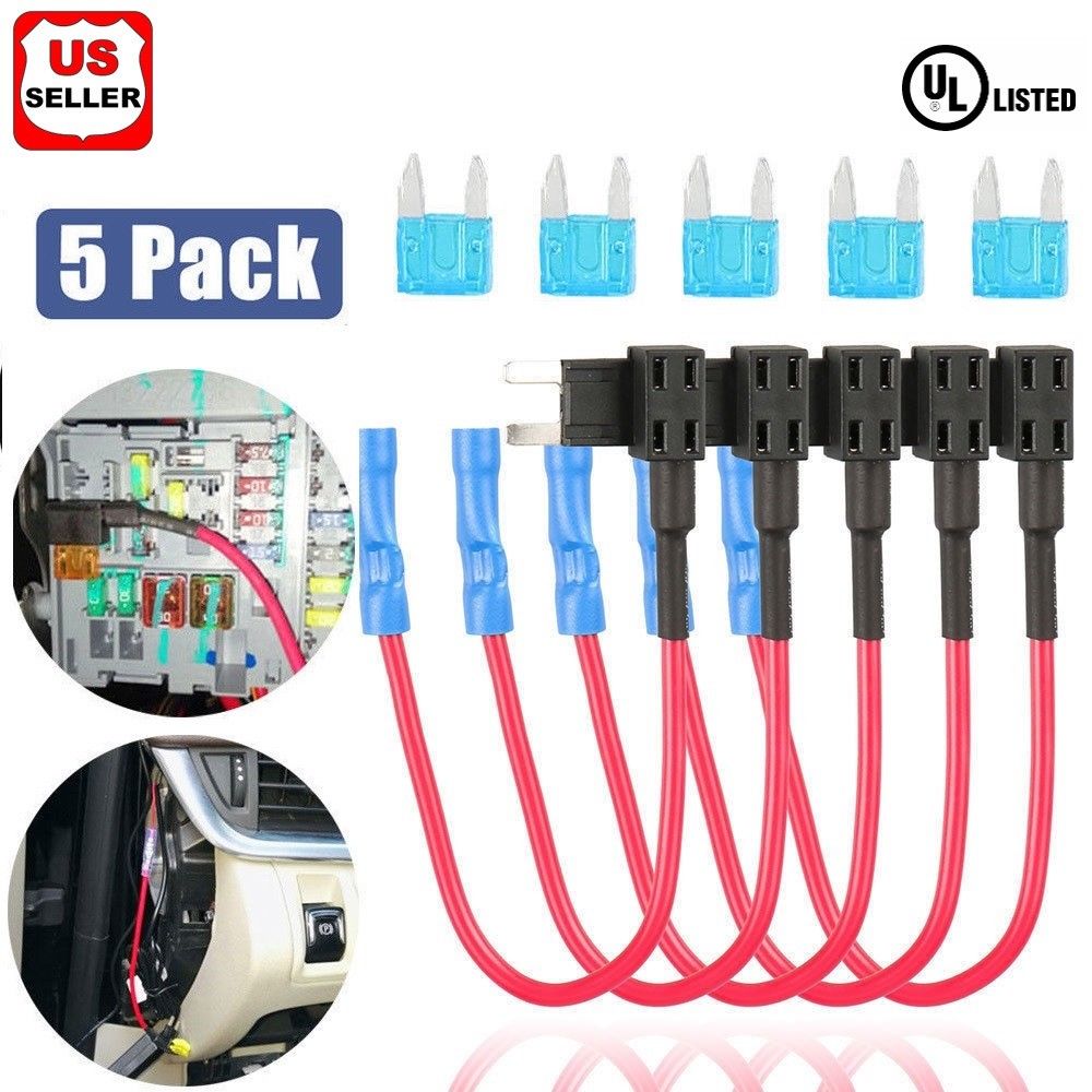 5 Pack 12V 15Amp Auto Add-A-Circuit Fuse Tap Adapter Kit, mini Atm Apm Blade Zekering