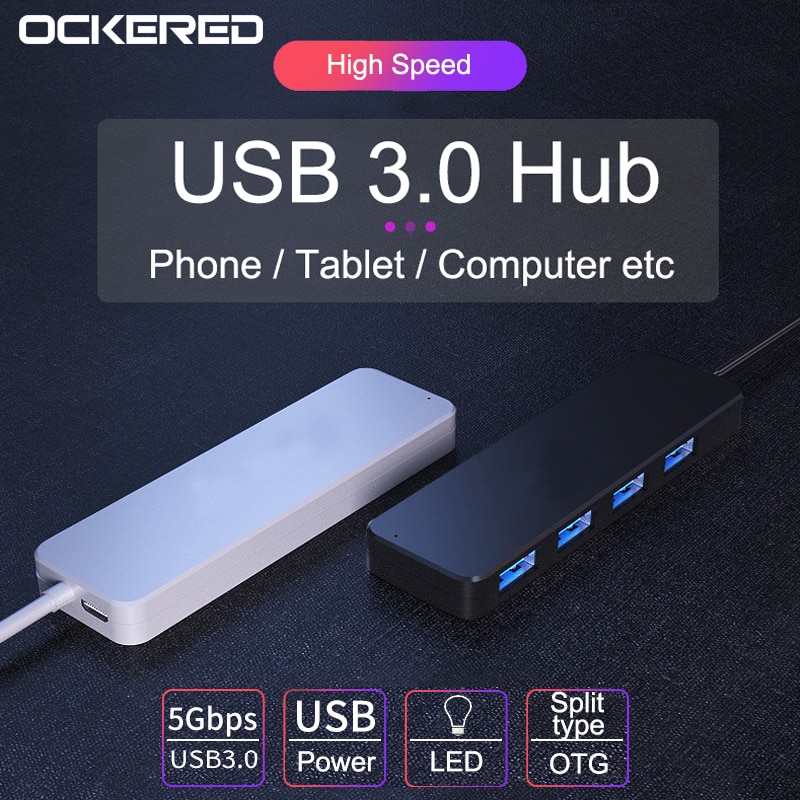 Ockered HUB USB 3.0 4 Ports External Splitter with Micro USB Port Charging for iMac Laptop Computer Accessories HUB USB Adapter