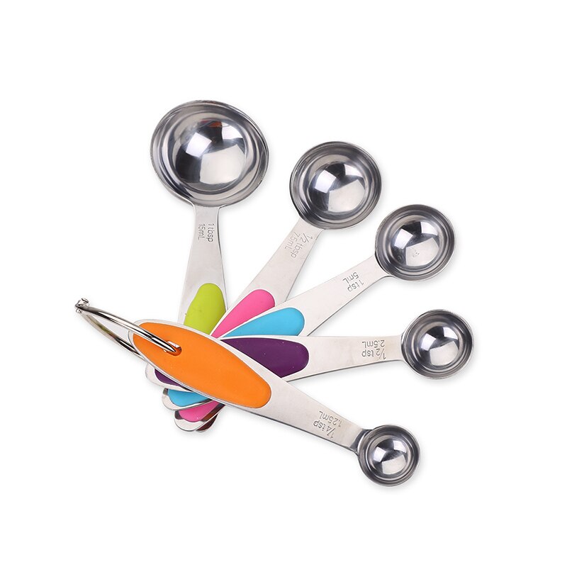 Cuchara con escala de medición de acero inoxidable, juego de tazas y cucharas medidoras de silicona para cocina, utensilios de medición de café y azúcar para hornear: Measuring Spoons