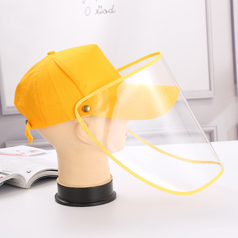 2 in 1 Work Face Protection Cap with Clear cover Anti Fog Dust Splash-proof Safety Hat Solid Color Tennis Caps: Yellow