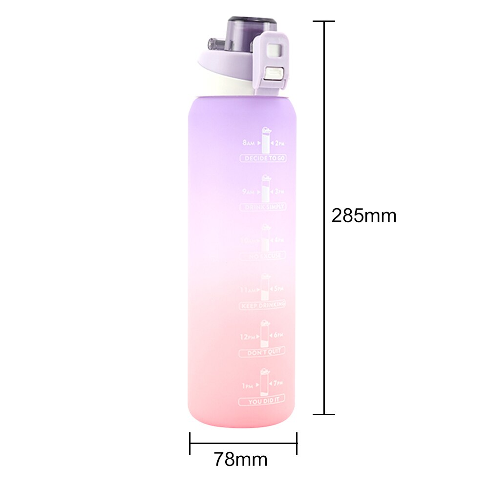 1000Ml Water Fles Draagbare Kleurrijke Bidon Tijd Marker Auto Open Lock Lekvrije Cup Gym Outdoor Fietsen school Ketel: Purple