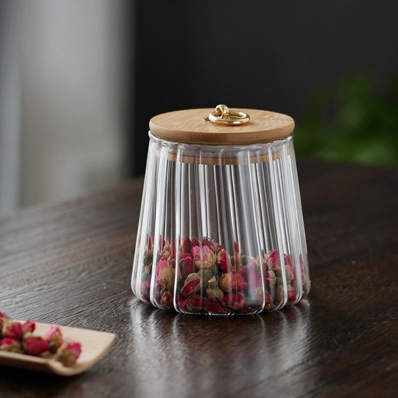 Sucrier Transparent avec couvercle en bois, sucrier, boîtes à épices, boîte à thé, réservoir de grains, ustensiles de cuisine