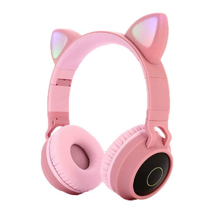 Dosmix LED Cat Ear Noise Cancelling Headphones Bluetooth 5.0 Kids Headset Support TF Card 3.5mm Plug With Microphone: Pink no retail box