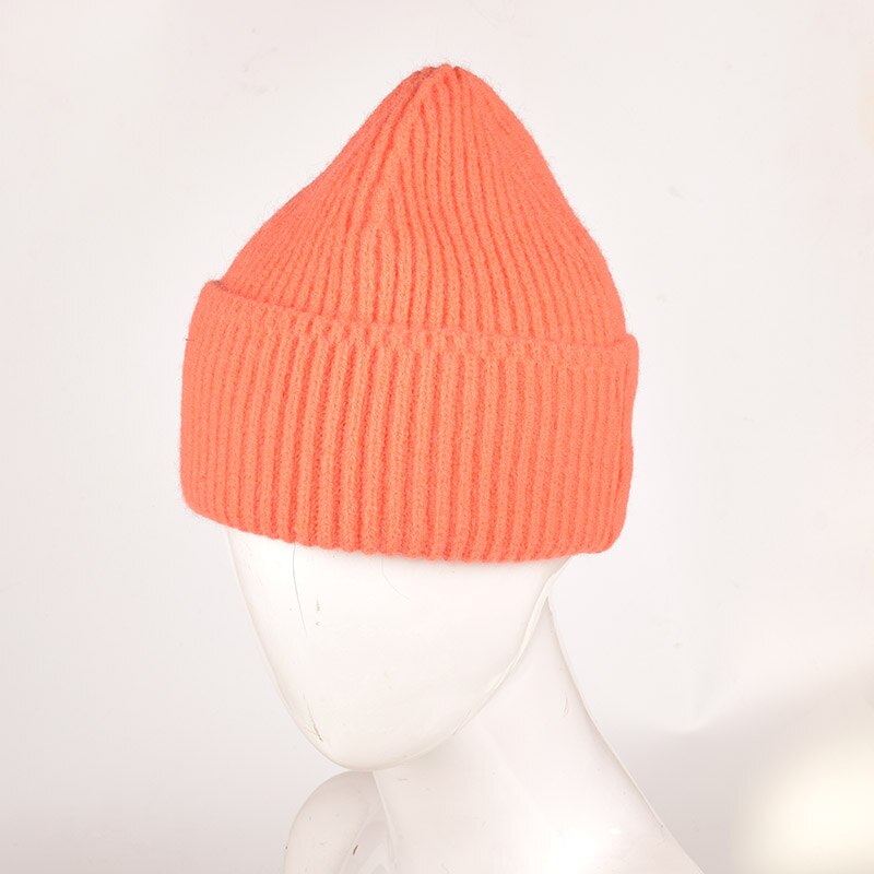 unsex Autumn winter solid color real wool beanies best matched cashmere man woman Warm skullies: orange