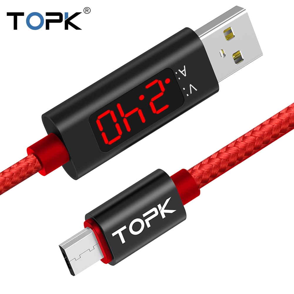 TOPK AC27 Micro USB Kabel 1M Spannung und Strom Display Nylon Geflochten Langlebige USB Ladekabel & Daten Sync