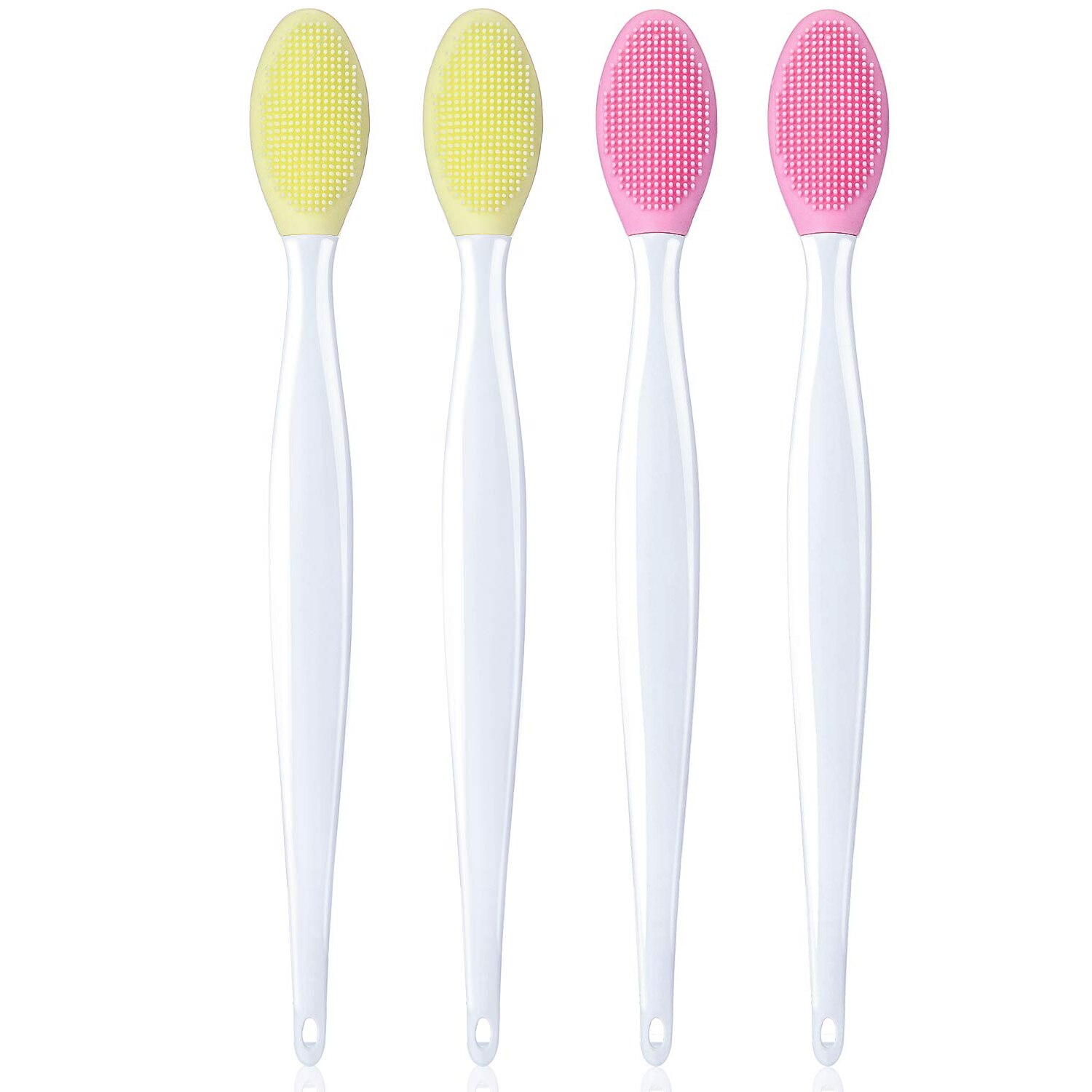 Silicone Lip Brush Tool Double Sided Soft lip Brush Wash Face Brush Scrub Clean Exfoliating Facial Lip Brush: 4Pcs yellow Pink