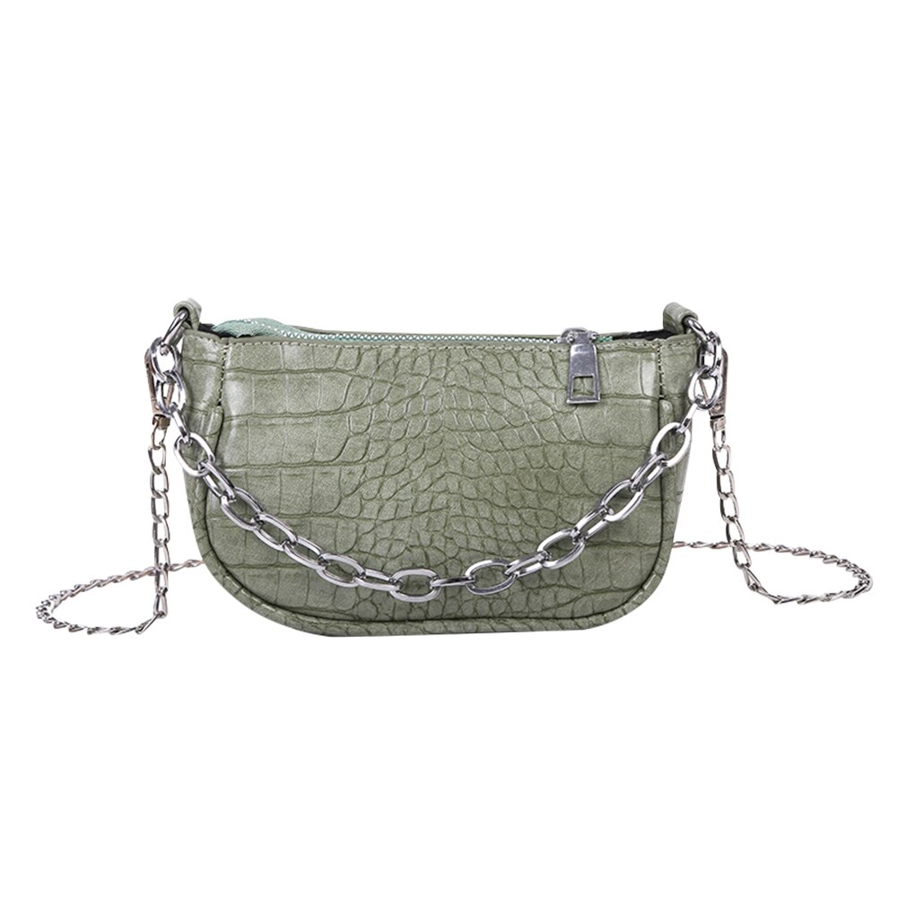 Einfache PU Leder Kette Schulter Bote Schulter Kupplung PU Leder Weibliche Schulter Umhängetaschen Feste Alligator aufbringen: Grün