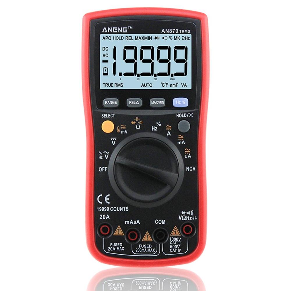 Aneng AN870 Digitale Multimeter 19999 Counts True Rms Ac/Dc Volt Amp Ohm Capaciteit Frequentie Temperatuur Ncv Transistor Tester: Rood