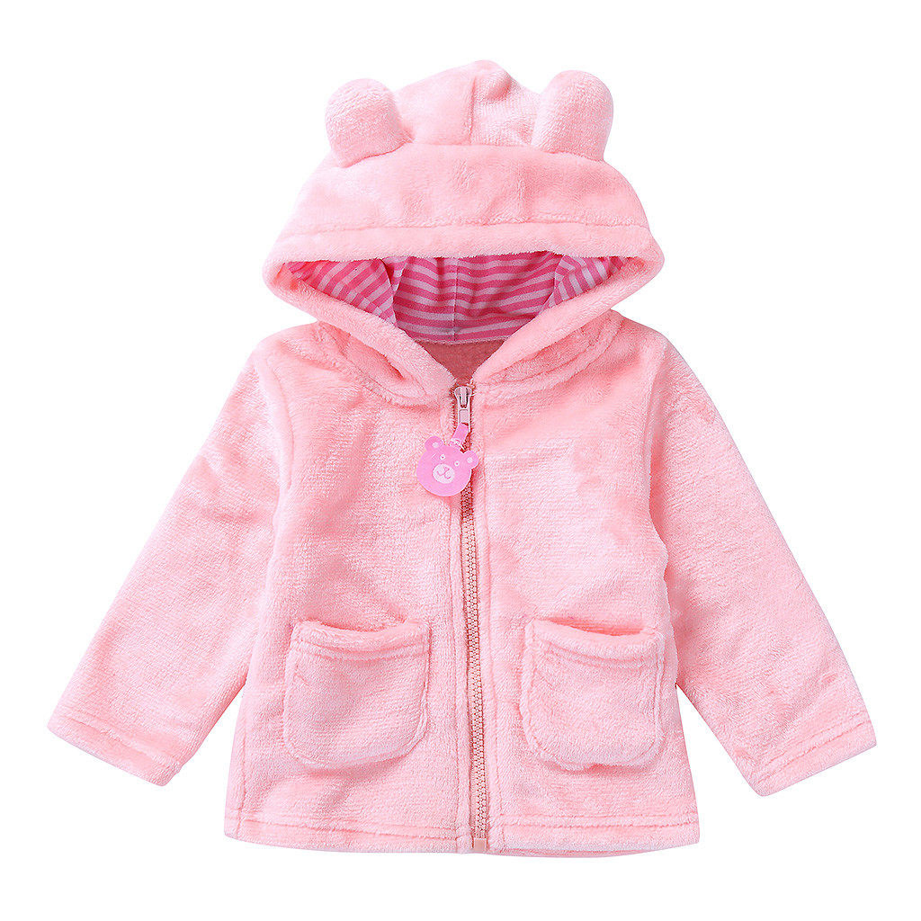 MUQGEW Pasgeboren Baby Jongens Meisjes Cartoon Lange Mouwen Warm Hooded Coat Kleding Snowsuit: Roze / 12m