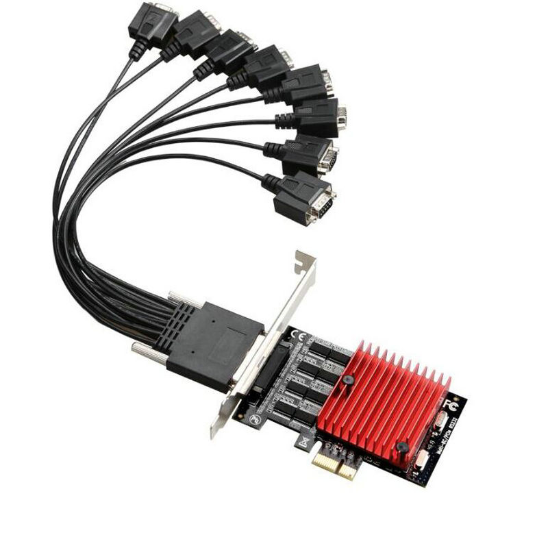 8 bærer  rs232 com til pci uttrykke kontrollerkort  db9 seriell pcie stigerørkort