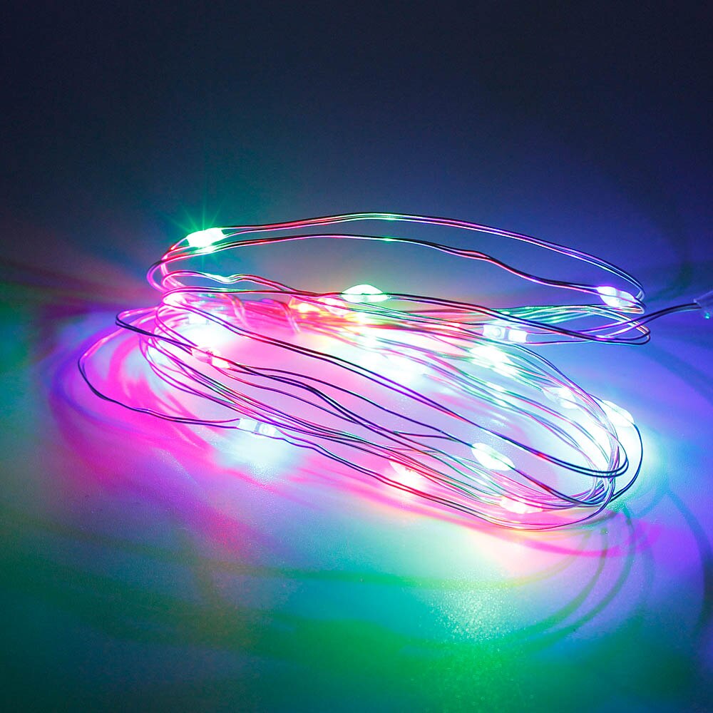 Guirnalda de luces LED de cadena de alambre plateado, 1 piezas, 1M, 2M, 3M, 5M, para Navidad, hogar, boda, decoración de vacaciones al aire libre: colores / I