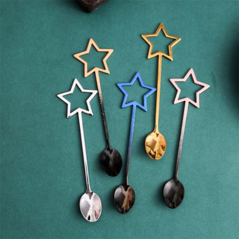 1Pcs Stars Spoon Handle Stainless Steel Coffee Spoons Simple Stirring Spoon Dessert Ice Cutlery Kitechen Gadget