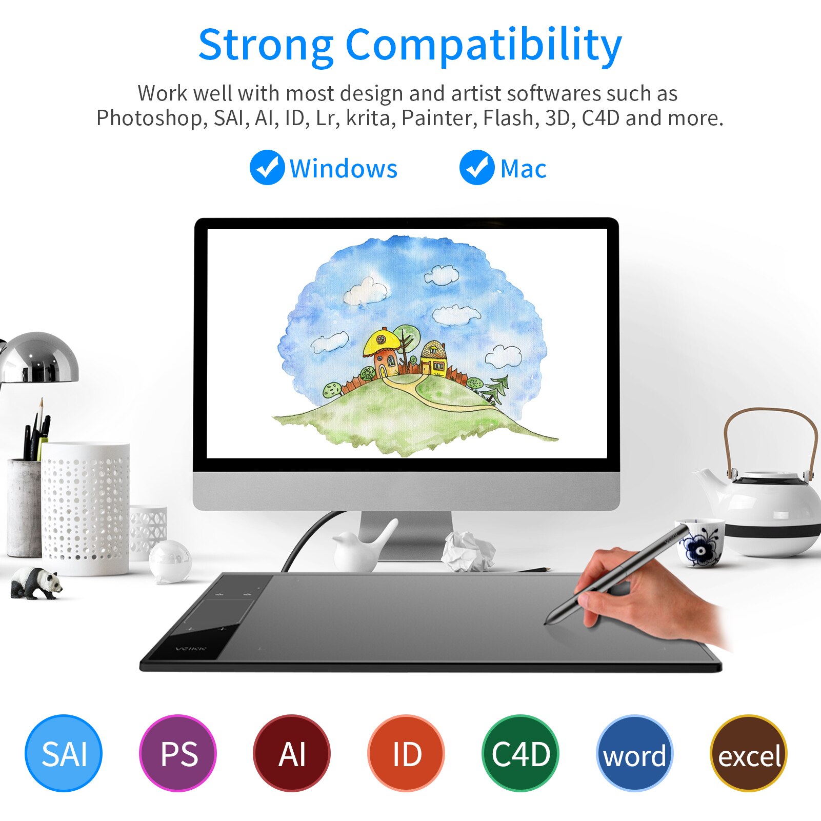 VEIKK A30 Graphic Tablet Remote Office&amp;Education 10x6 inch Large Active Area Digital Drawing Tablet For Artists