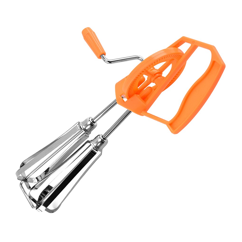 Hand Crank Egg Beater Stainless Steel Rotary Hand Whisk Manual Egg Mixer Kitchen Cooking Tool: Orange