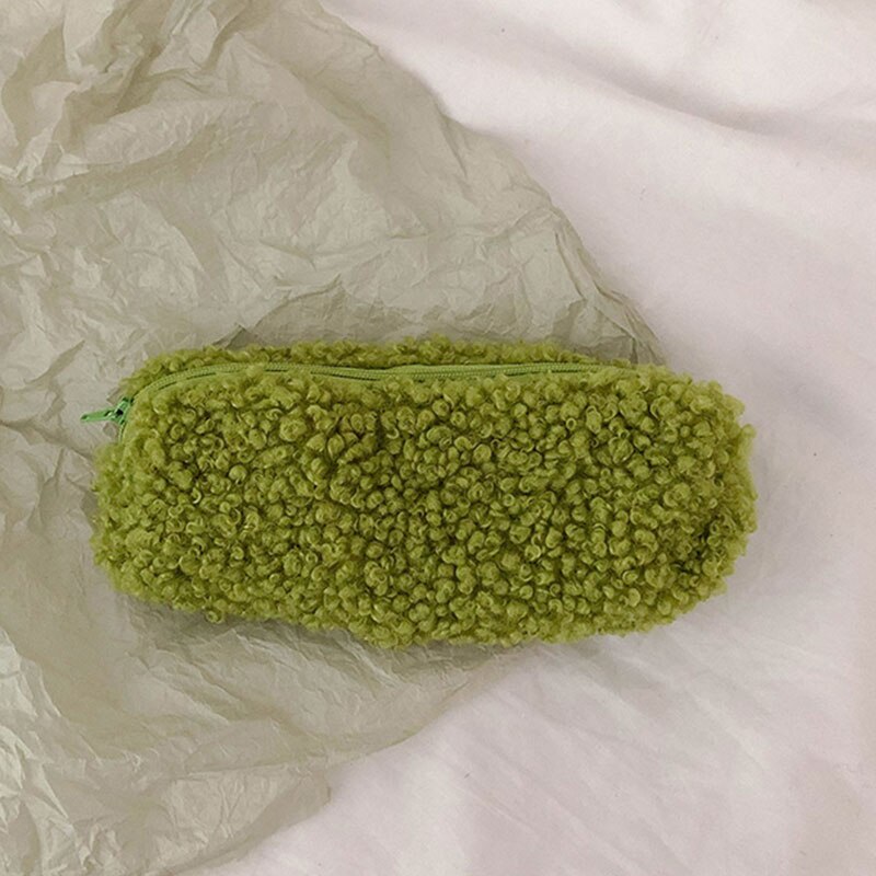 1PC Kawaii Soft Fluffy Pencil Bag Plush Pencil Case with Lovely Soft Colors Cute Stationery School Supplies Stationery: Green