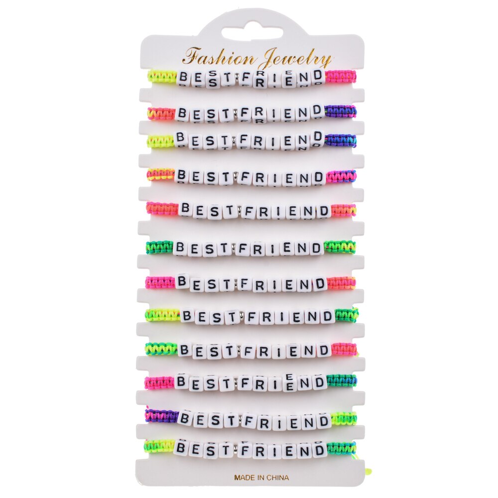 Women Men 12pcs/Set Best Friend Letter Charms Seed Bead Bracelet Adjustable Rope Chain Anklets Girl Kids Jewelry: Default Title