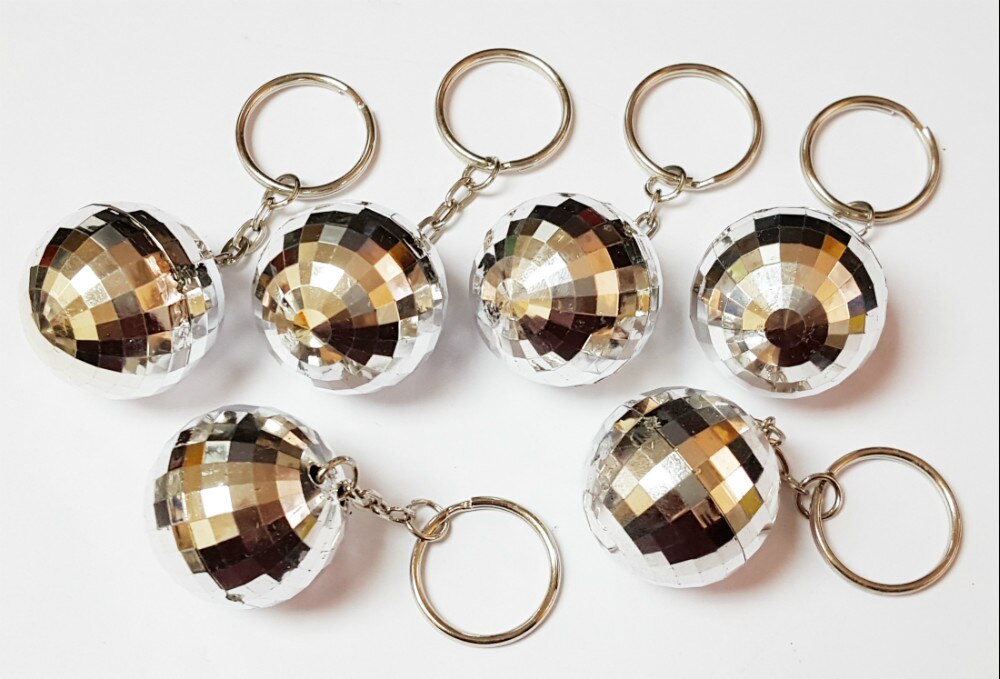 6pcs Plastic silver deco disco Ball 31mm with keychain VINTAGE Charms chain Retro Party Birthday Pinata Game Prize