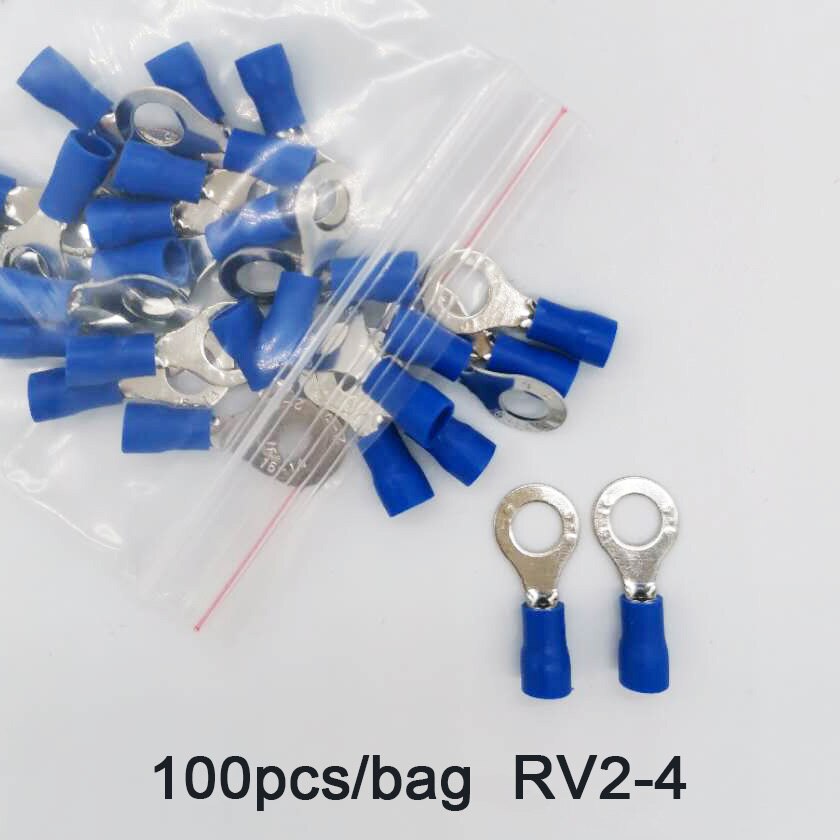 Koude Terminal 100 Stks/zak Elektrische Pre-Geïsoleerde Draad Kabel Crimp Connector 1.5-2.5mm ² AWG16-14 RV2 Serie End adereindhulzen: RV2-4